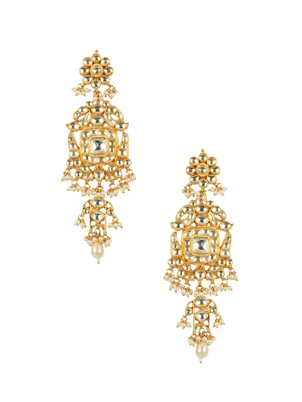 White Color Gold Plated Jadau Kundan Earrings - ME311Y