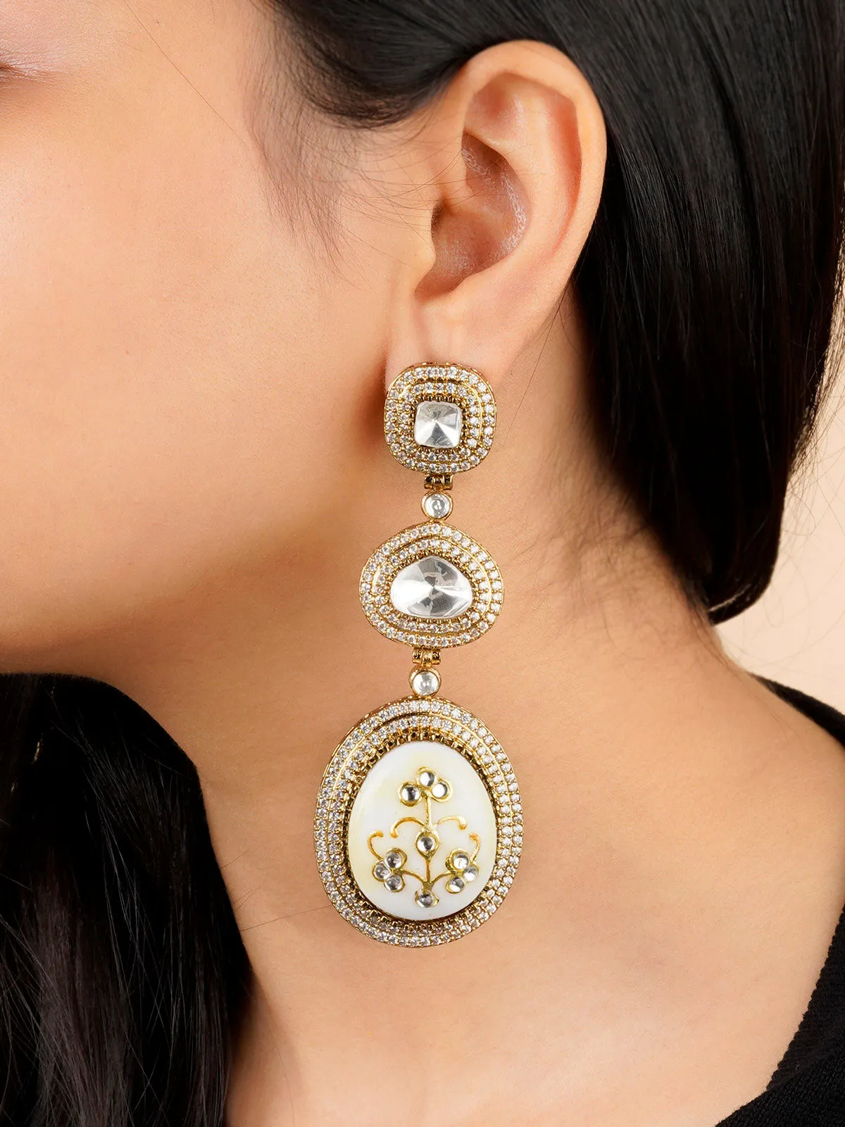 White Color Gold Plated Moissanite Earrings - MO-EAR20B