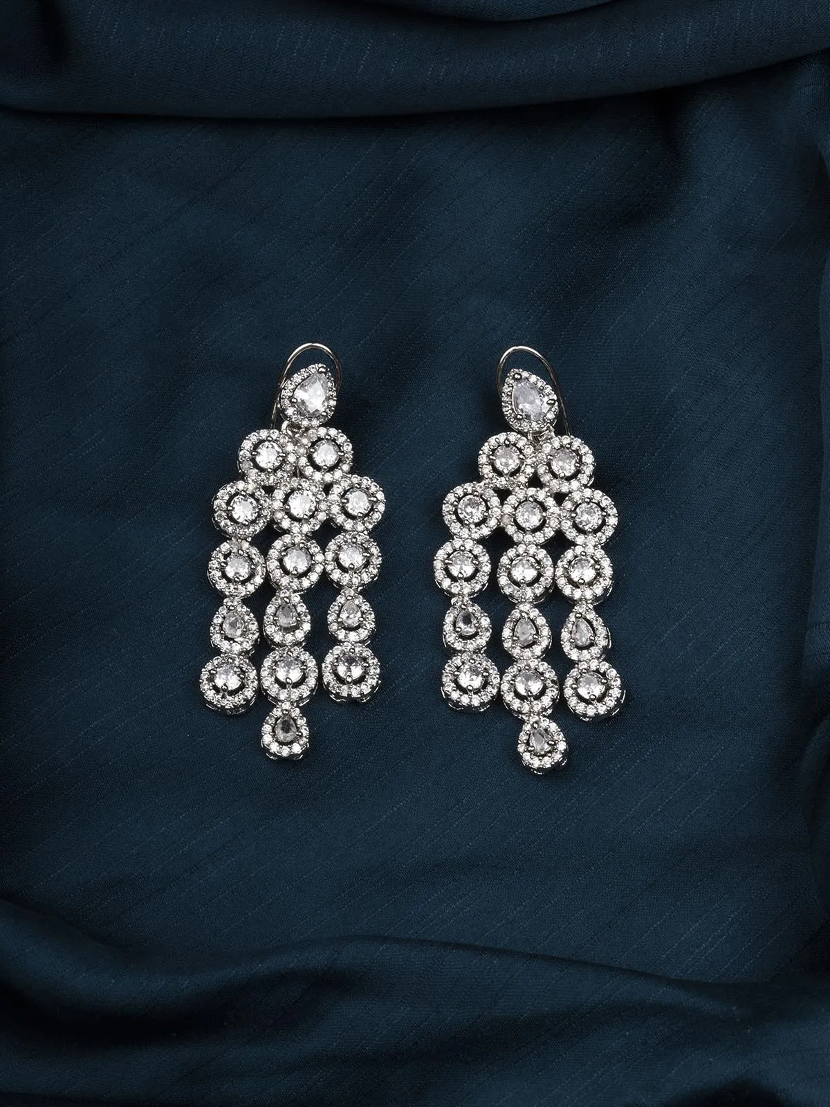 White Color Silver Plated Faux Diamond Earrings - CZEAR517