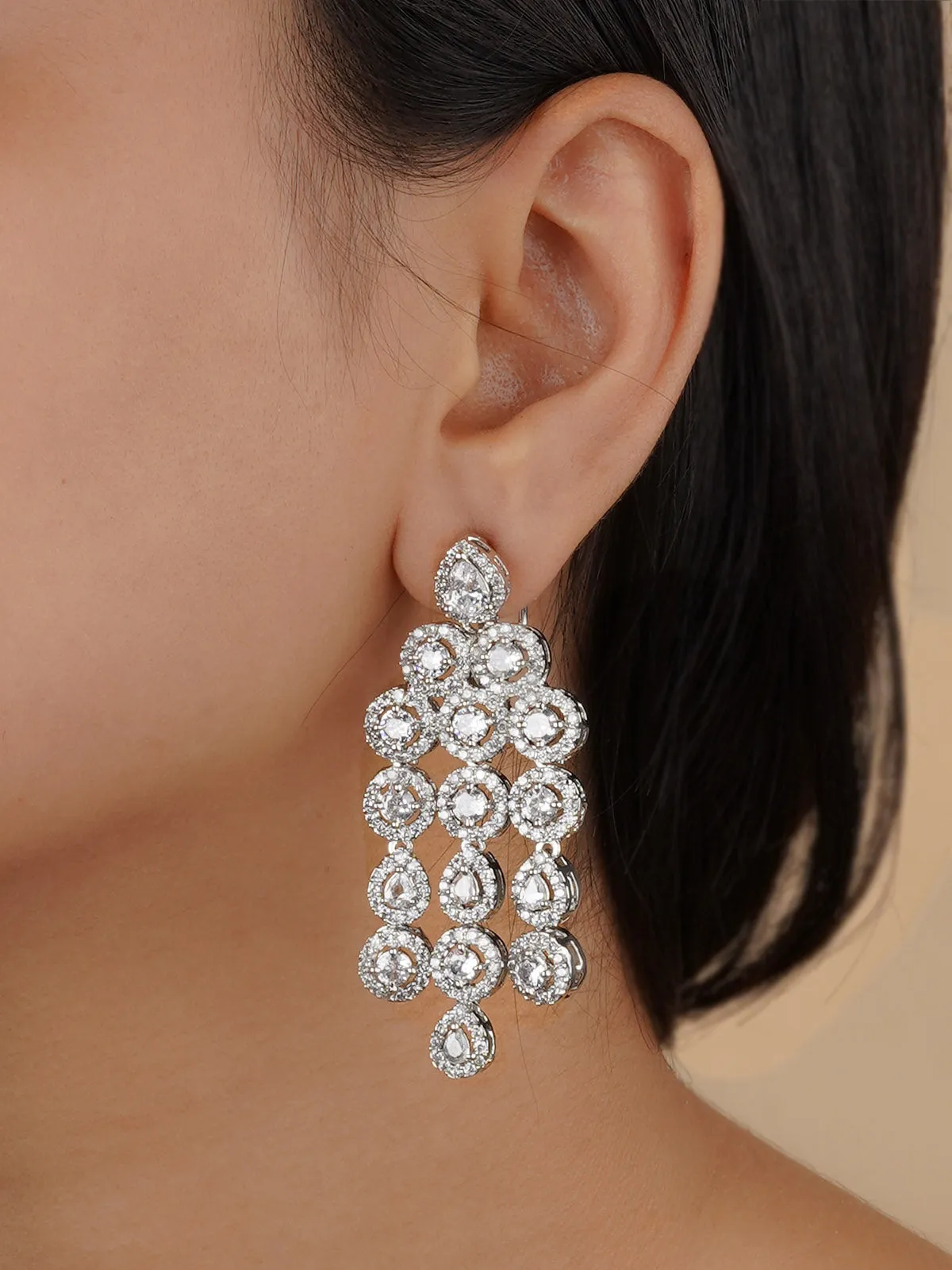 White Color Silver Plated Faux Diamond Earrings - CZEAR517
