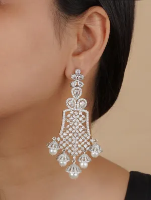 White Color Silver Plated Faux Diamond Earrings - CZEAR529