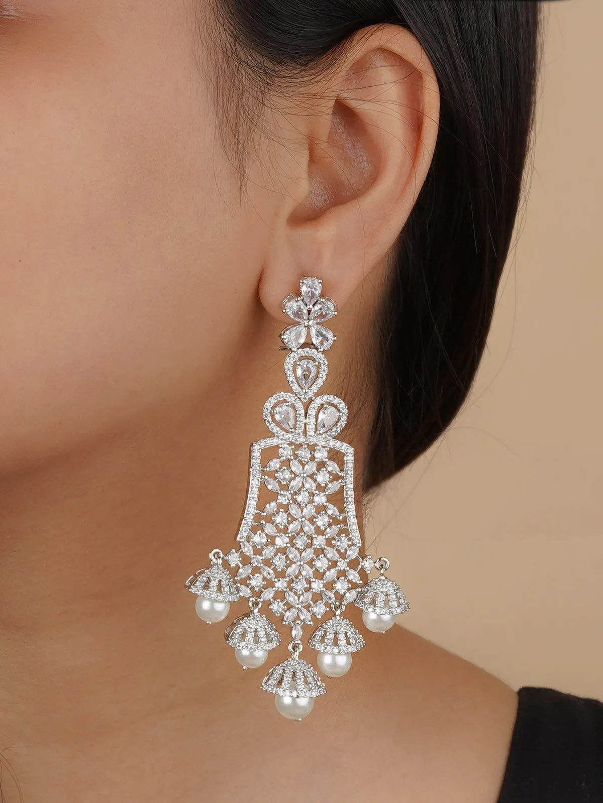 White Color Silver Plated Faux Diamond Earrings - CZEAR529