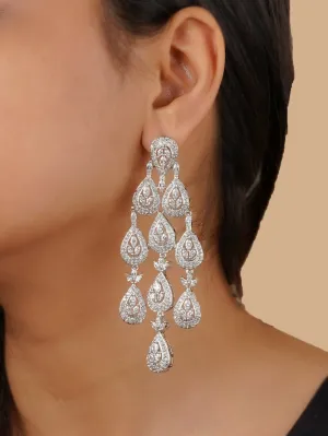 White Color Silver Plated Faux Diamond Earrings - CZEAR547