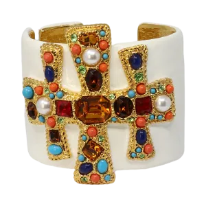 White Enamel Gemstone Cuff