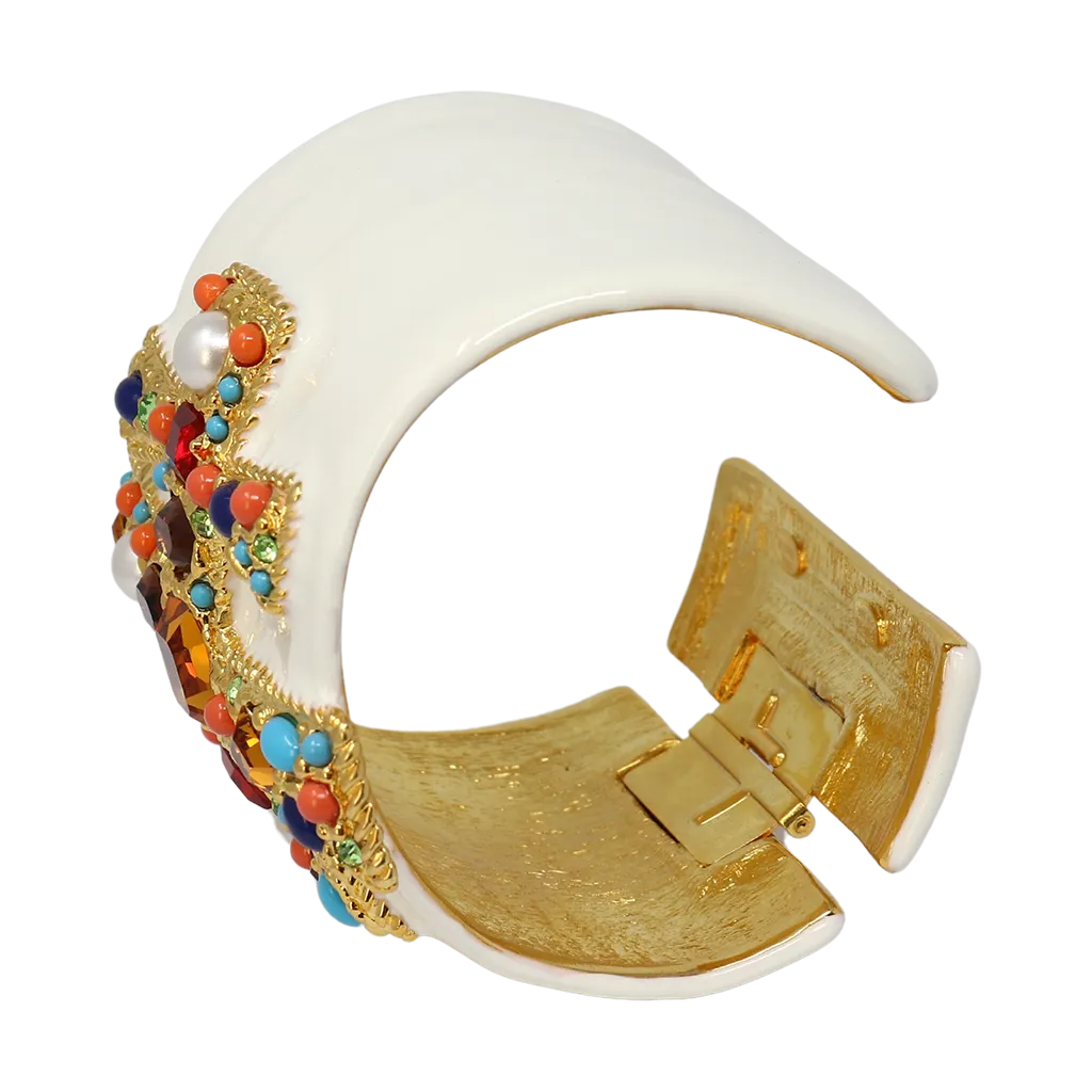 White Enamel Gemstone Cuff
