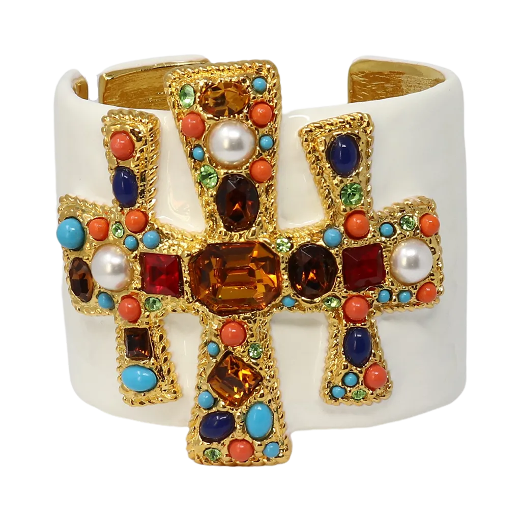 White Enamel Gemstone Cuff