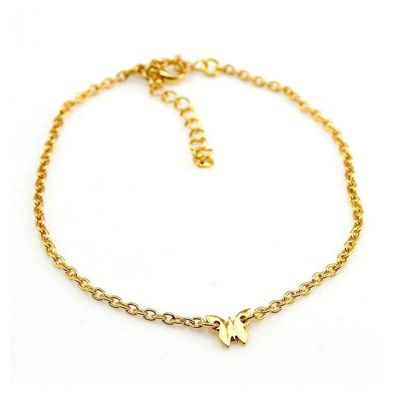 Women Beach Barefoot Toe Butterfly Chain Link Foot Anklet Chain Jewelry GD