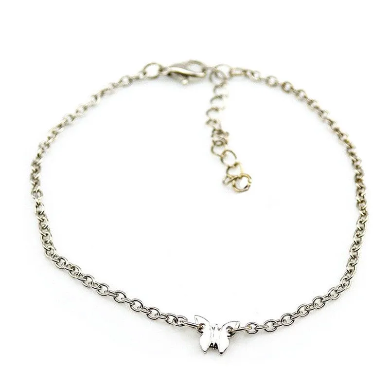 Women Beach Barefoot Toe Butterfly Chain Link Foot Anklet Chain Jewelry GD