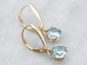Yellow Gold Blue Zircon Drop Earrings